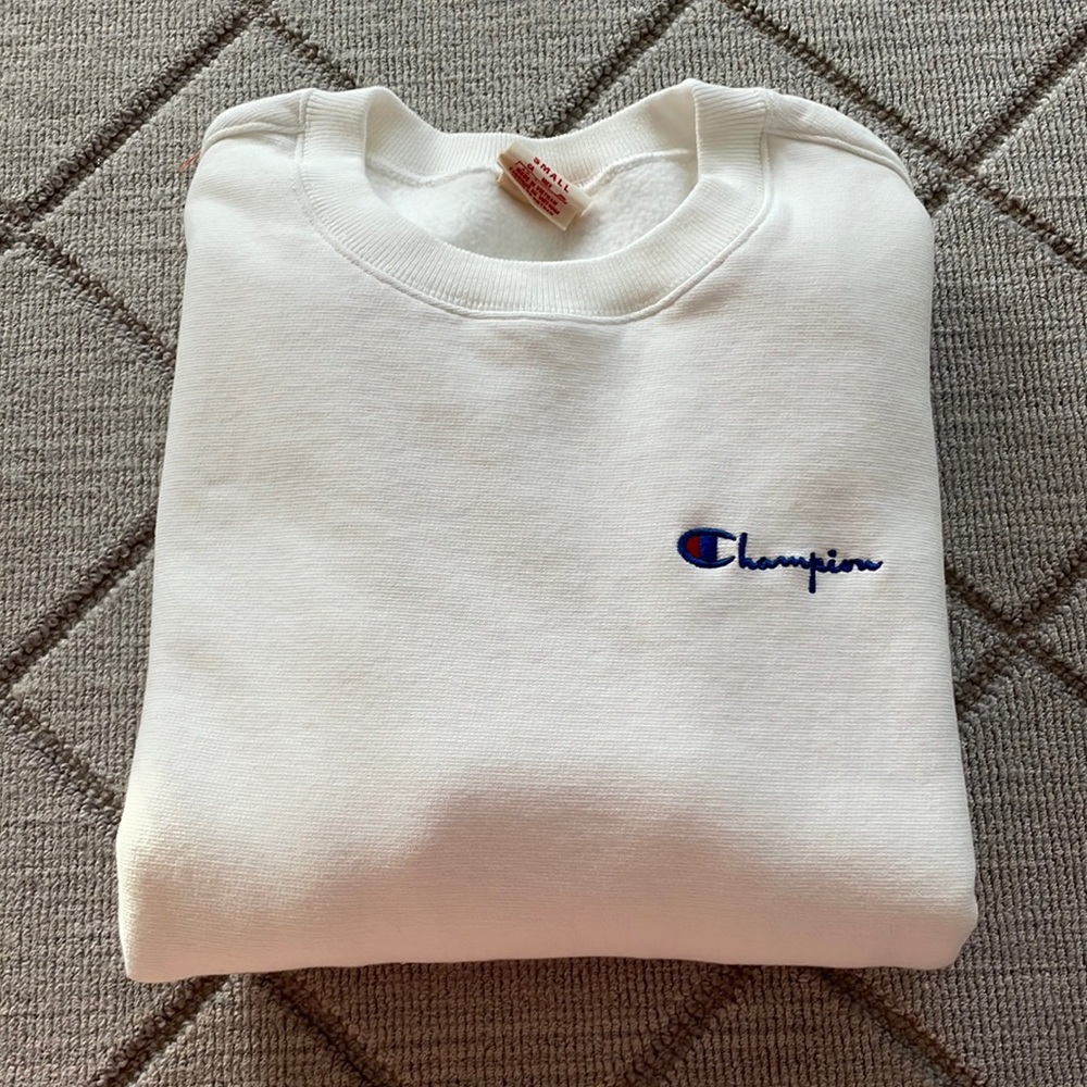 White Champion Crew Neck Sweatshirt